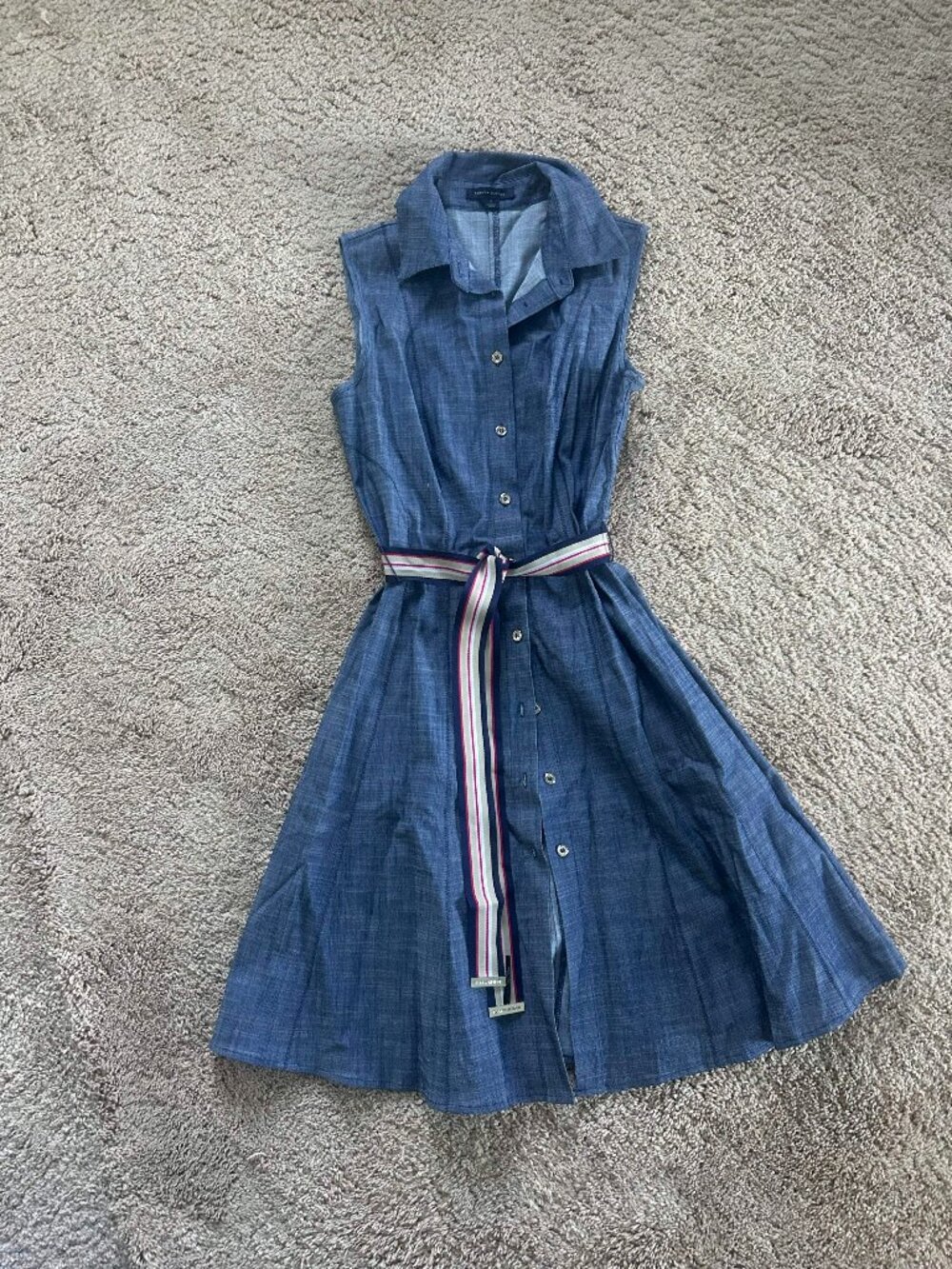 Tommy Hilfiger Denim Sleeveless Dress with Striped Belt